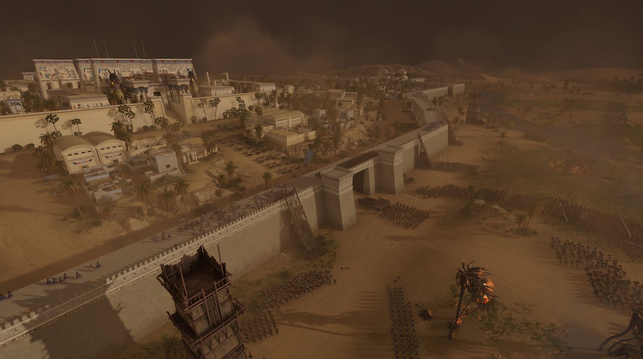 Ein Sandsturm, der über eine Stadt in der Wüste zieht