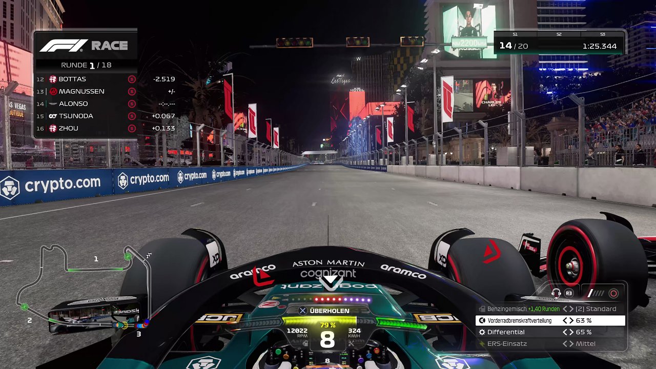 Gameplay aus F1 23, Las Vegas GP (Fernando Alonso, Aston Martin)