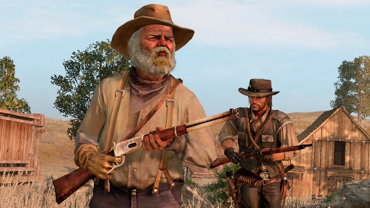 Charakter Uncle und John Marston mit Gewehren bewaffnet