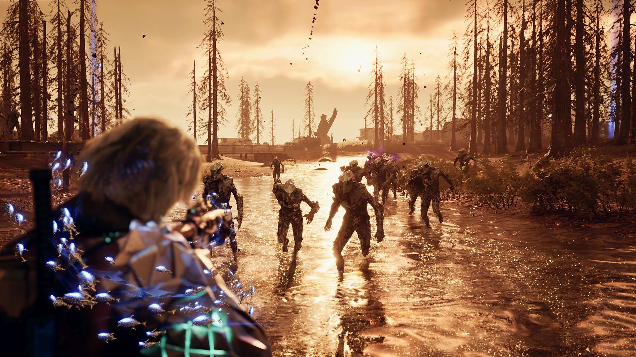 Der Spieler schießt auf Nano-Zombies