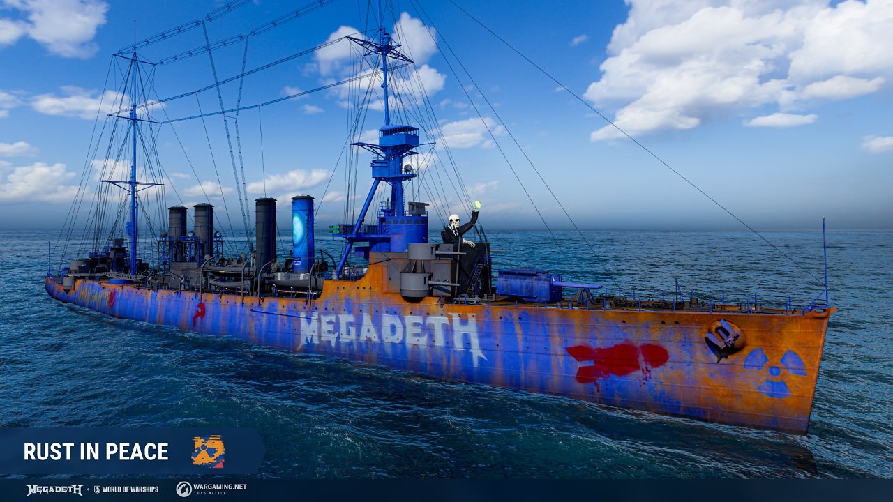 Das Rattlehead-Schiff im Megadeth-Look aus World of Warships