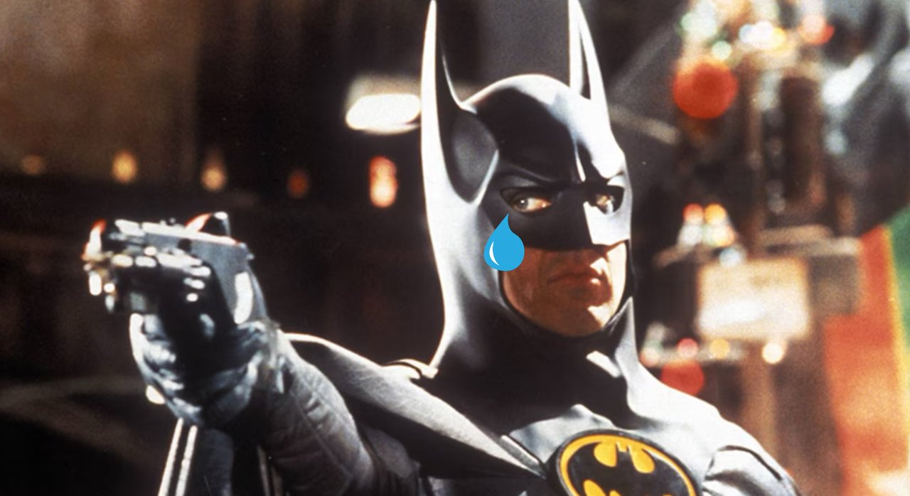 Michael Keaton in Batman (1989) - in das Bild ist die Zeichnung einer Träne montiert.