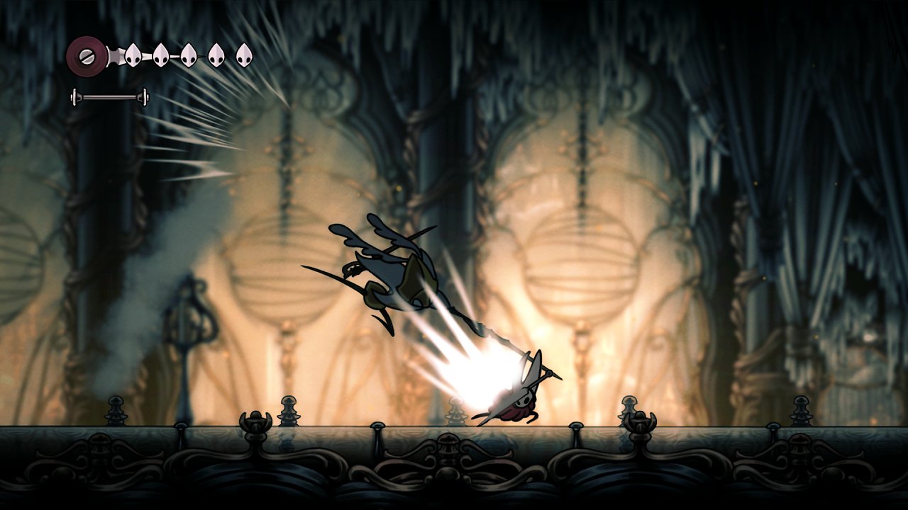 Hornet pariert einen Boss.
