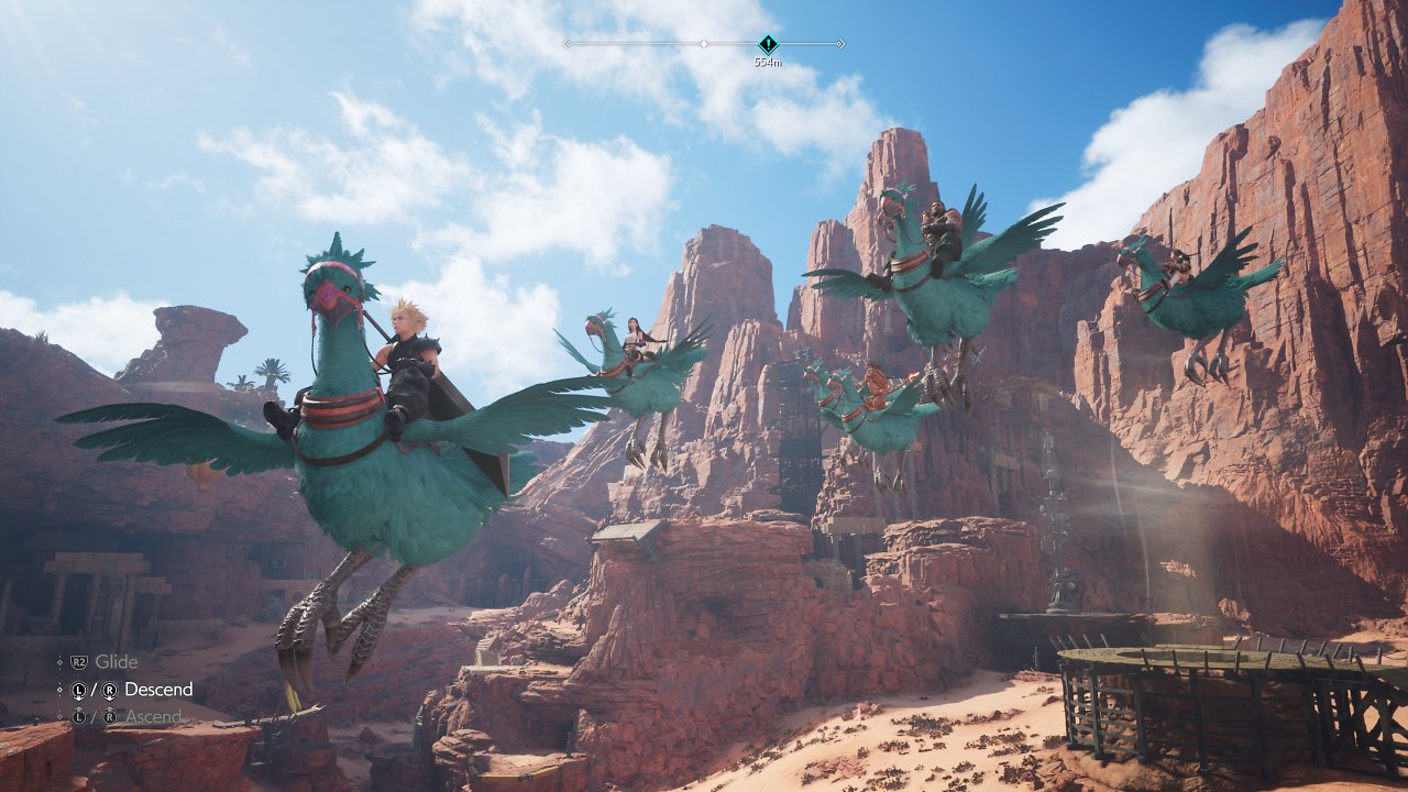 Die Party fliegt mit Chocobo durch die Lüfte.