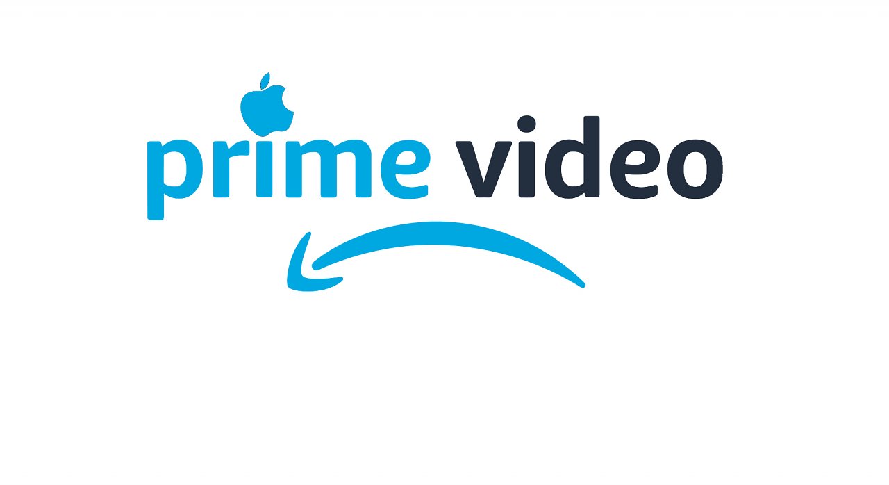 Die Logos von Prime Video und Apple kombiniert. Der Apfel als "i-Punkt" von Prime.
