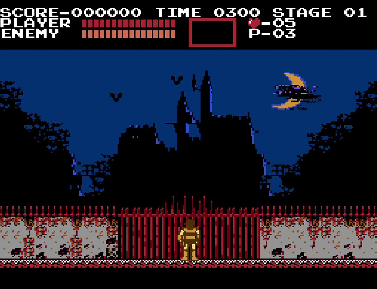 Der Anfang von Castlevania auf dem NES, bei dem Simon Belmont das Schlossgelände betritt