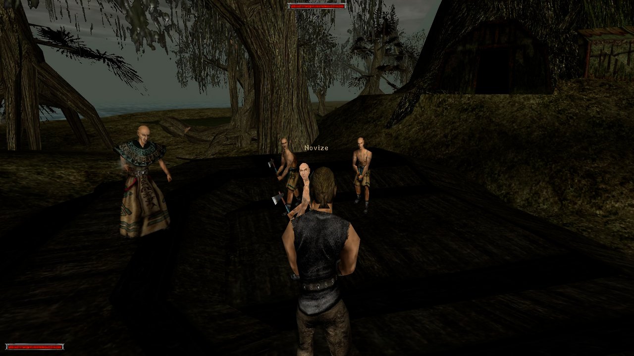 Namenloser Held mit gezogener Waffe - NPCs reagieren