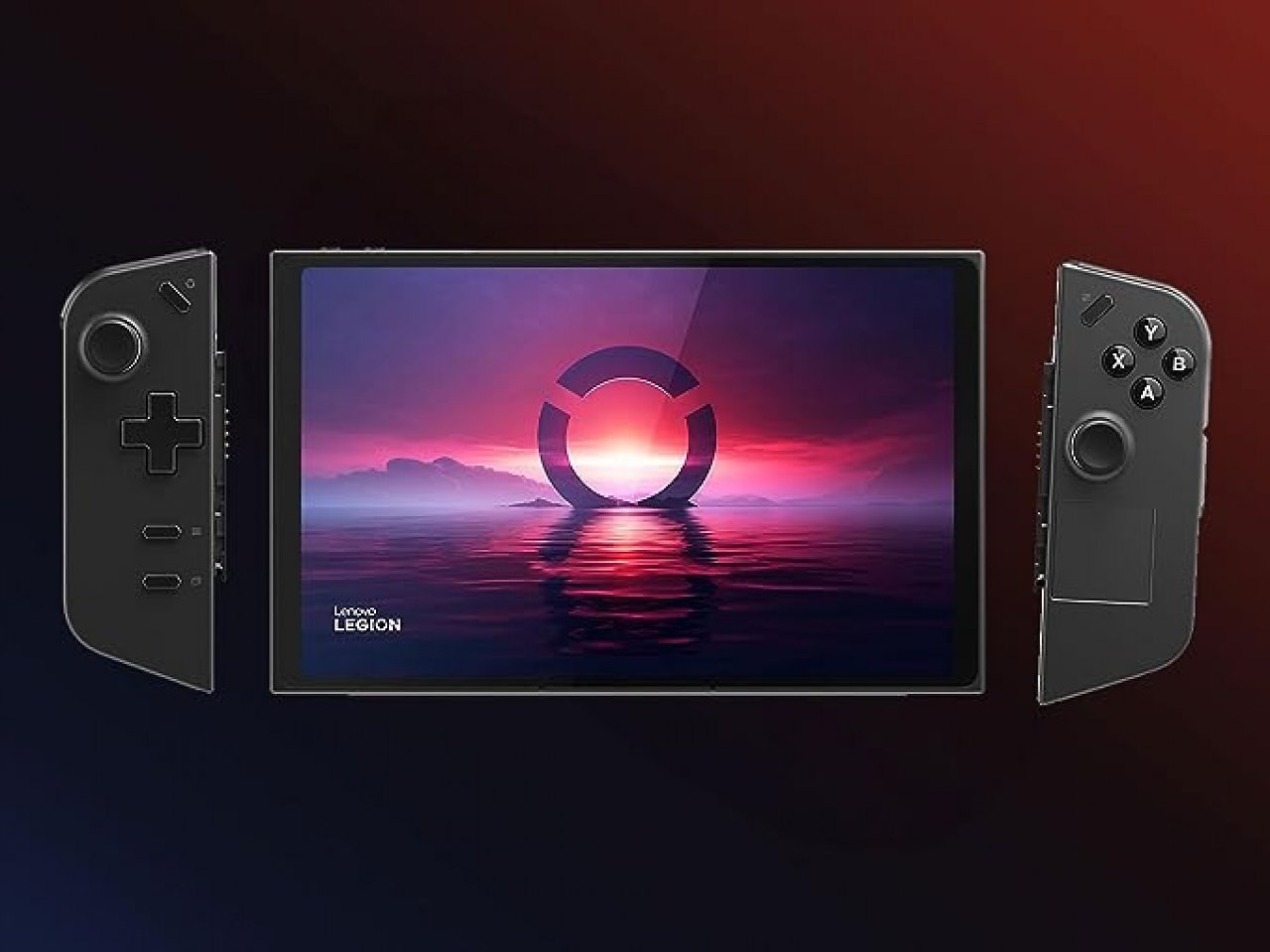 Ein Lenovo Legion Go mit abgenommenen Controller-Hälften.