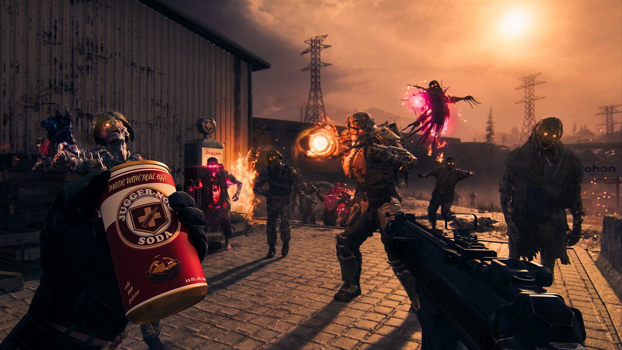 Ein Spieler schießt auf Zombies und benutzt Jugger-Nog-Soda