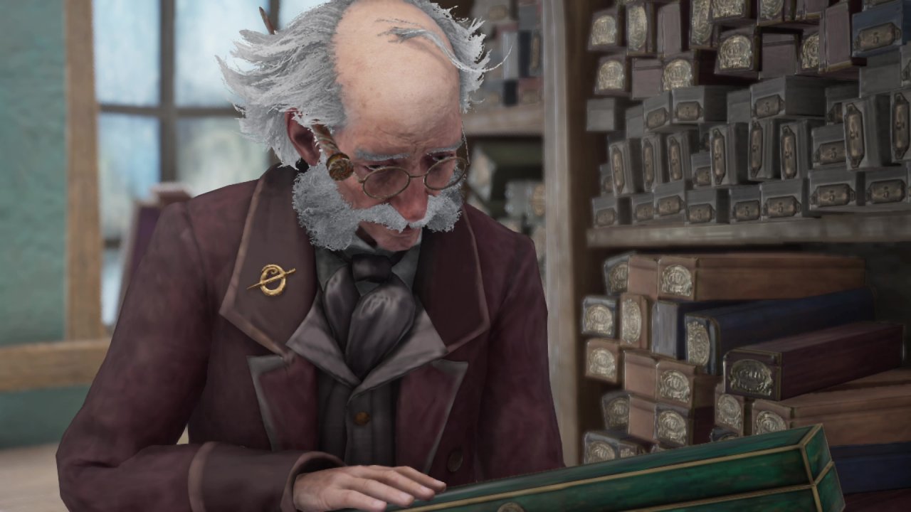 Ollivander betrachtet Zauberstabschachtel