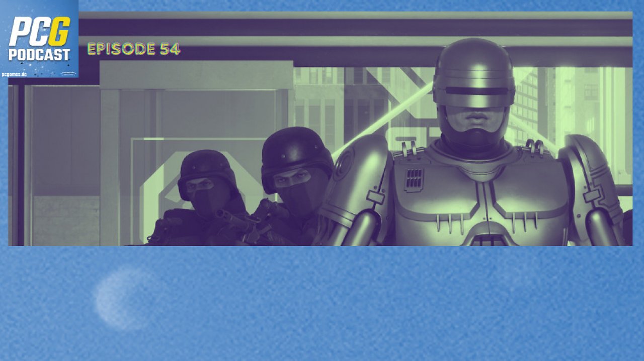 RoboCop und Soldaten blicken in unsere Richtung
