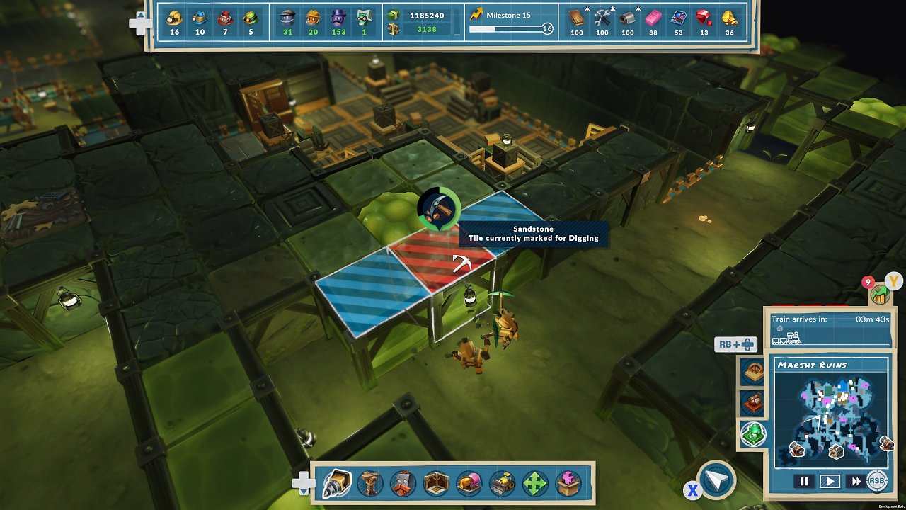 Dungeon Keeper lässt grüßen: Unter Tage markiert ihr blockweise Gestein und Erde. Sofort kommen eure Arbeiter angeflitzt, um den Bereich auszugraben.