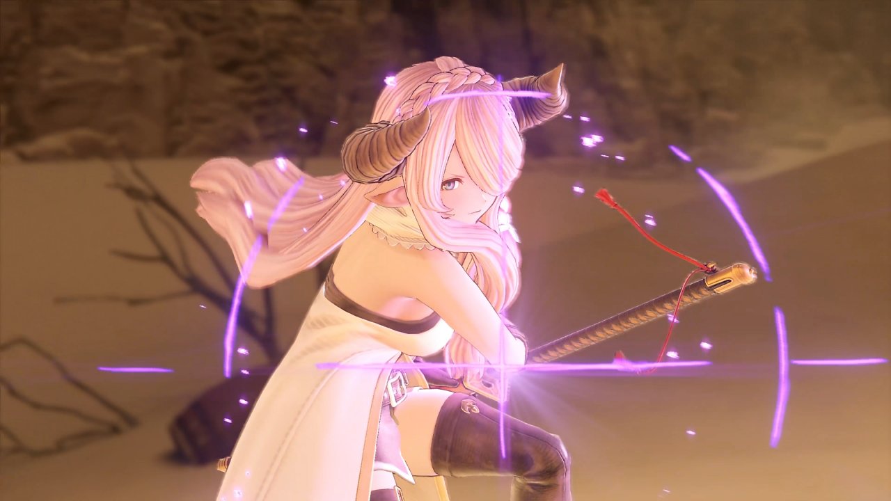 Die Samurai-Dame Narmaya lädt einen Angriff auf.