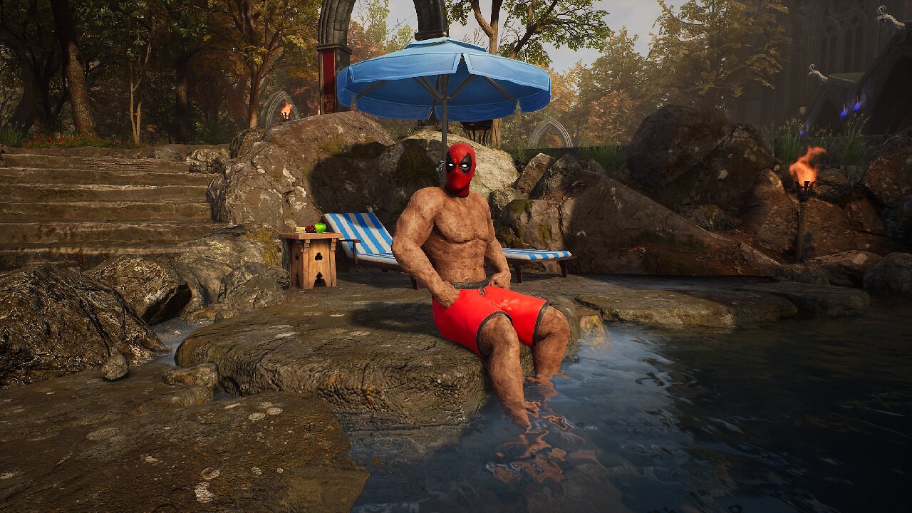 Deadpool am Pool in Marvel's Midnight Suns