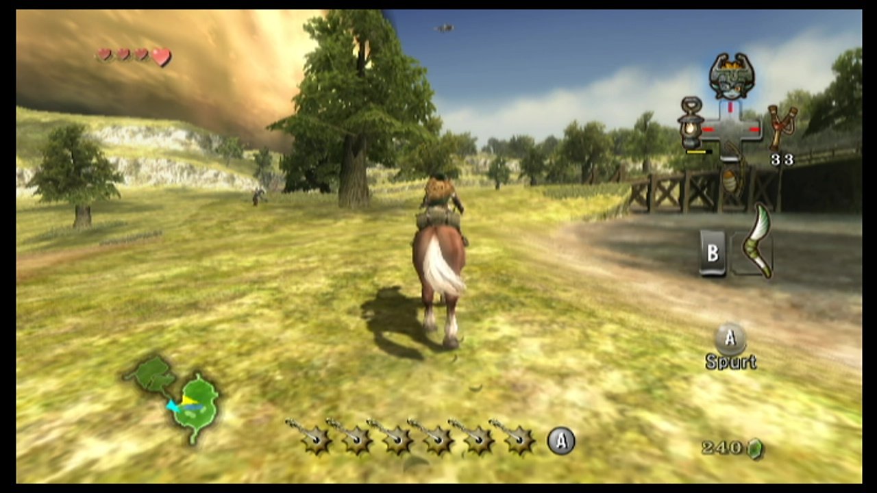 Link reitet auf seinem Pferd Epona über die Ebene von Hyrule.