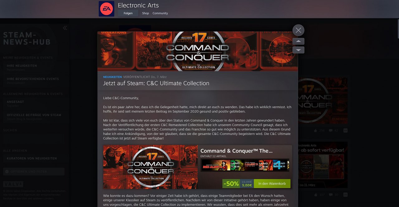 Ein Ausschnitt aus EAs Nachricht auf Steam