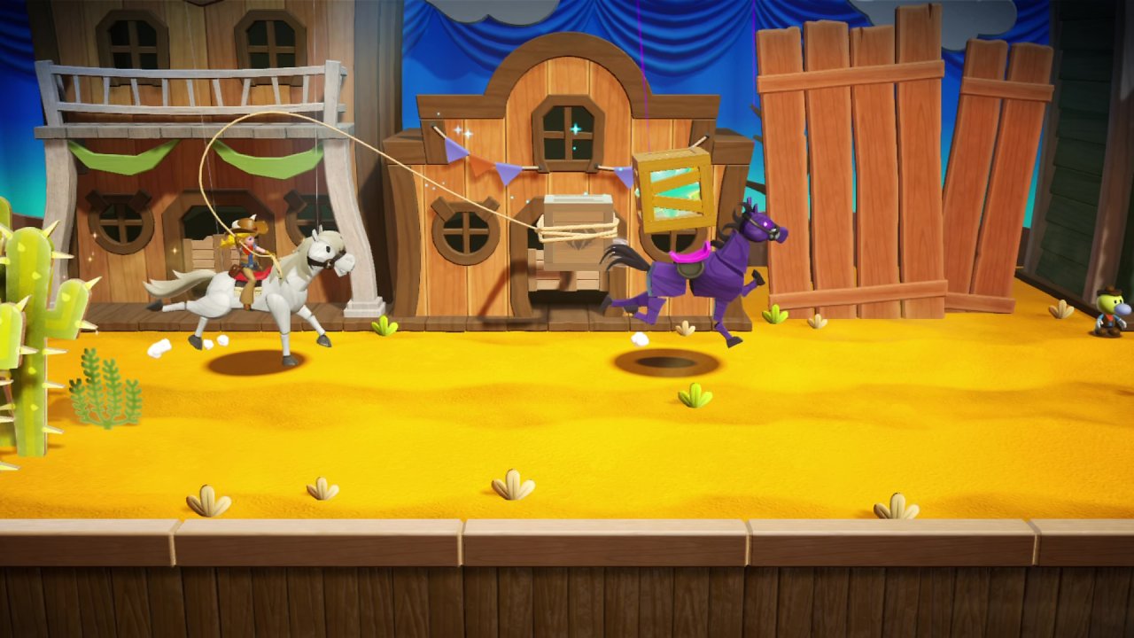 Cowgirl-Peach reitet auf ihrem Pferd und schwingt ihr Lasso