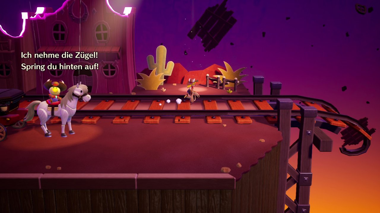 Cowgirl-Peach läuft zu einer funkelnden Stelle, während der Funkeli auf dem Pferd sitzt