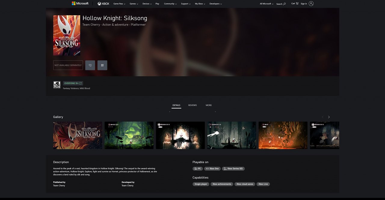 Die Shop-Seite von Hollow Knight: Silksong