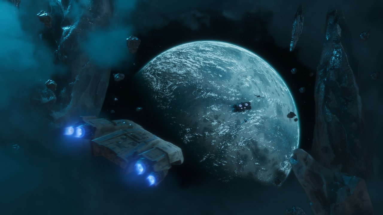 Ein Raumschiff steuert auf einen Planeten zu