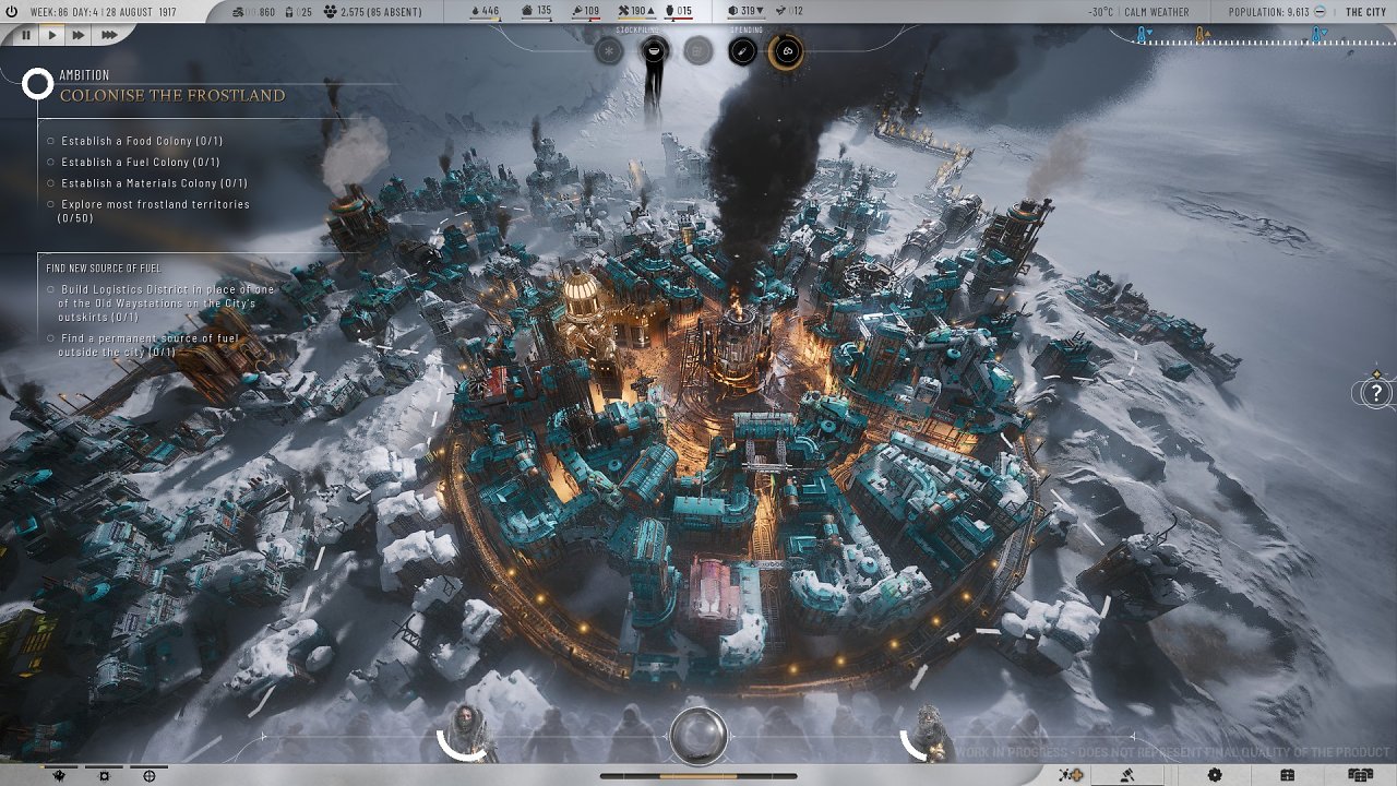 Ein Blick auf eine Stadt in Frostpunk 2
