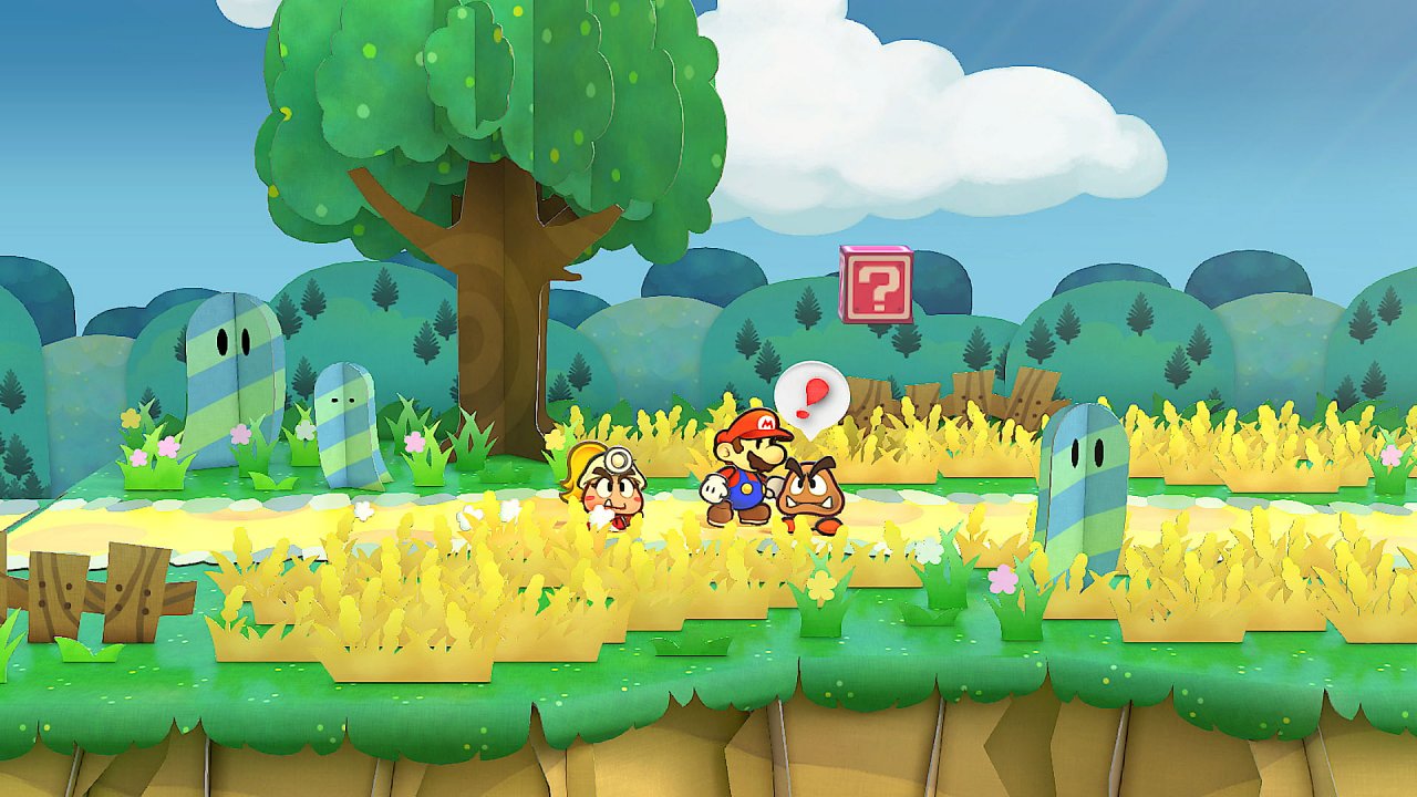 Mario und Gumbrina beginnen einen Kampf mit einem Gumba
