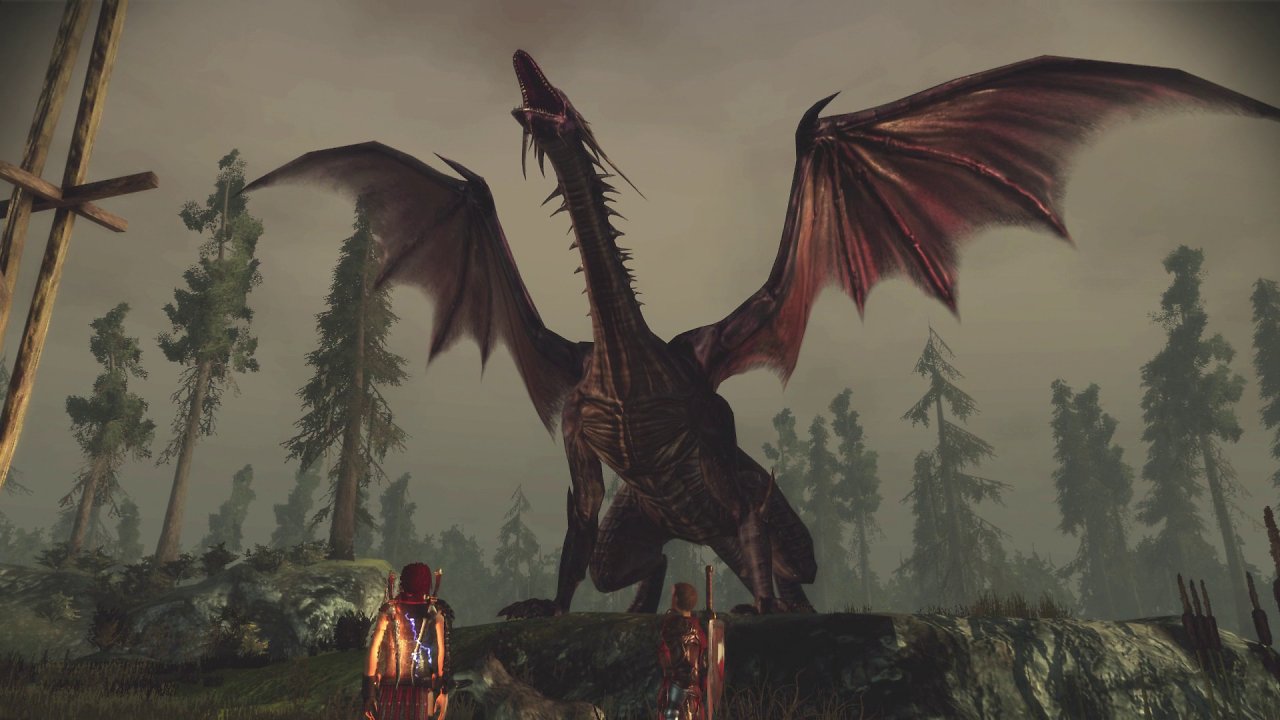Ein Drache breitet seine Flügel aus und schreit in den Himmel.