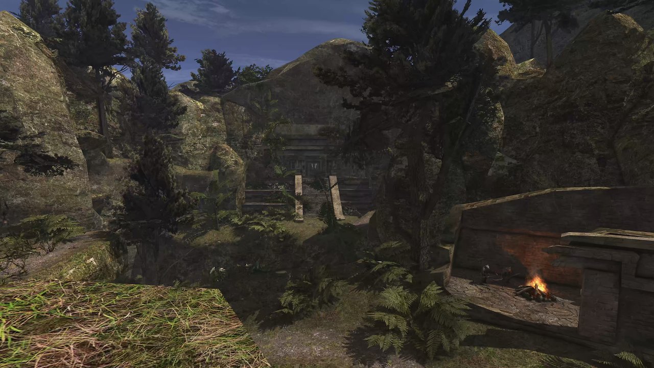 Tempelruine in zerklüftetem Berggebiet in Gothic 2: Die Nacht des Raben