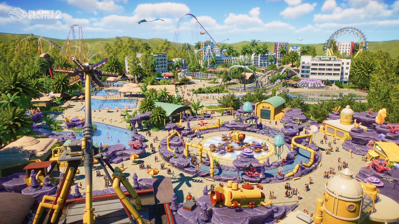 Ein voll ausgebauter Park in Planet Coaster 2