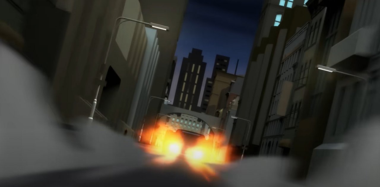 Das Batmobil rast durch die Staßen von Gotham.