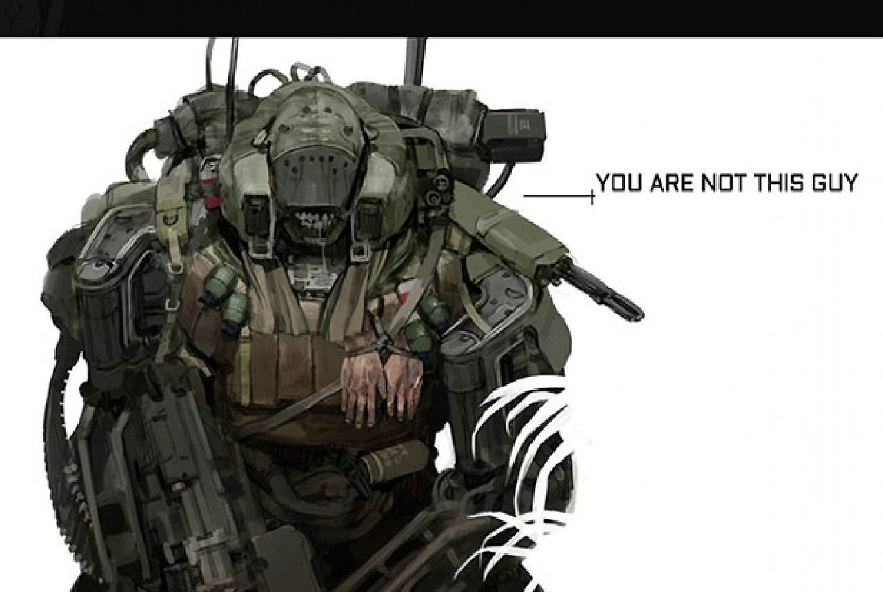Ein schwer gepanzerter und bewaffneter Soldat.