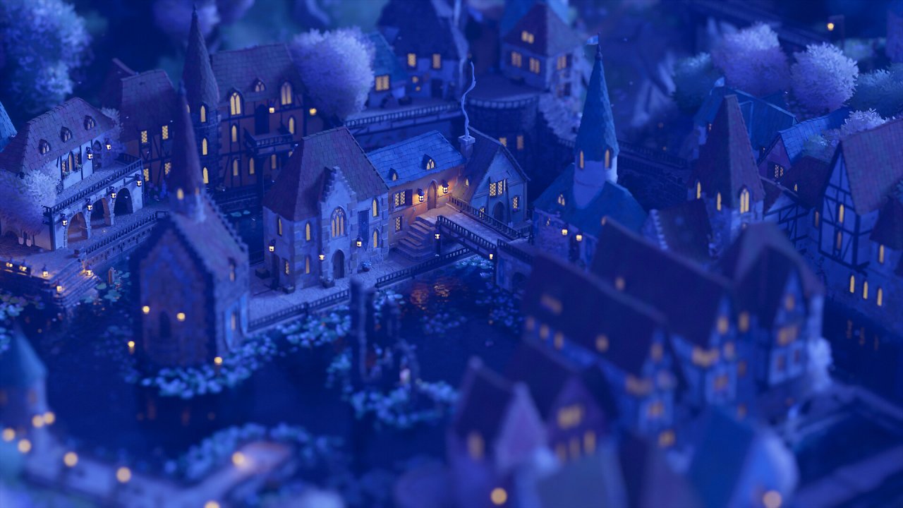Eine große Stadt erstrahlt bei Nacht.