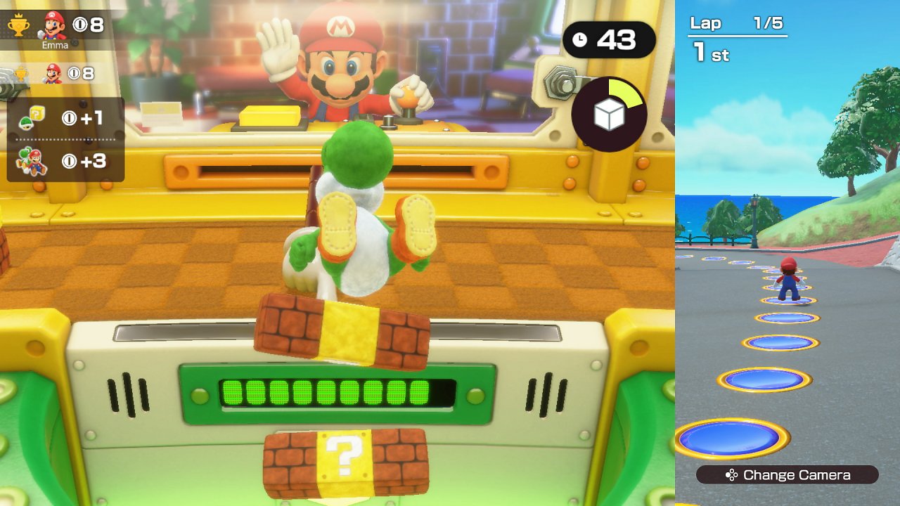 Mario versucht in einem Minispiel einen Yoshi zu angeln