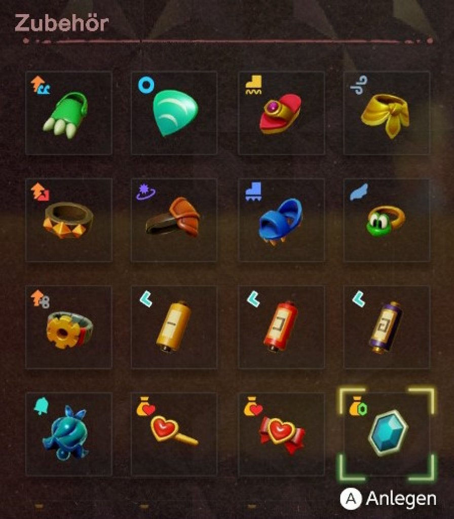Zubehör-Inventar in The Legend of Zelda: Echoes of Wisdom