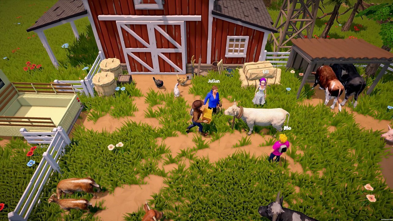 Vier Spieler auf einem Bauernhof in The Ranchers