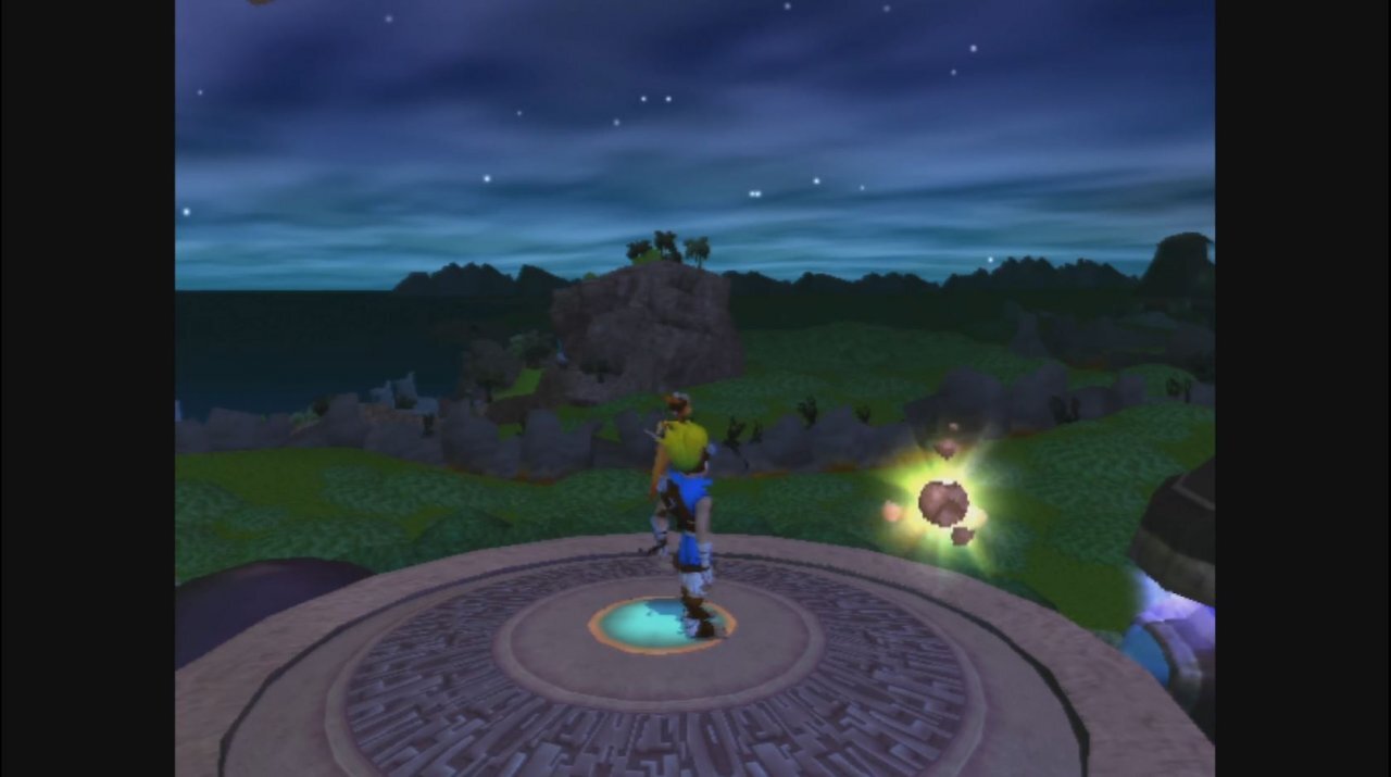 Jak & Daxter auf nem Aussichtsturm.