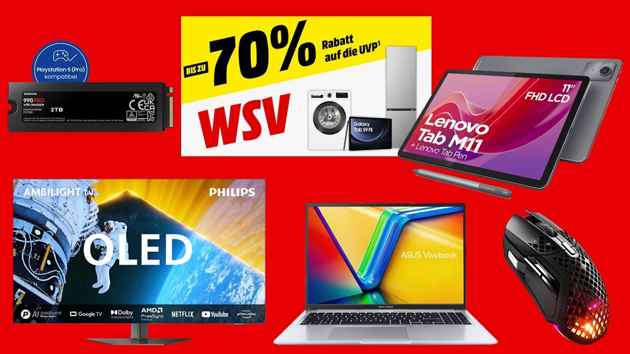 WSV bei Media Markt: Schnell Rabatte bis 70% auf Fernseher, Soundbars, Laptops, Gaming & Co. abstauben