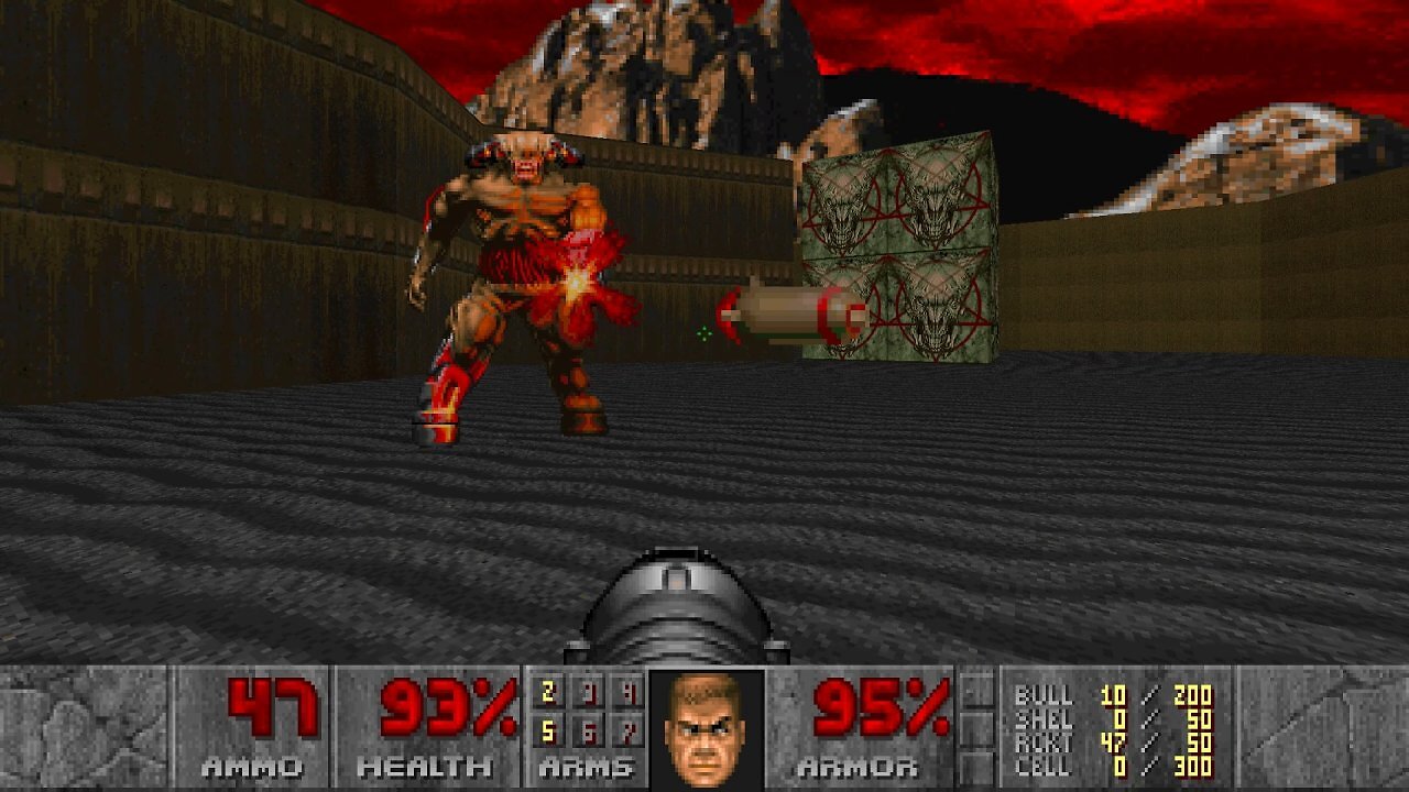 Ein Bosskampf in Doom.