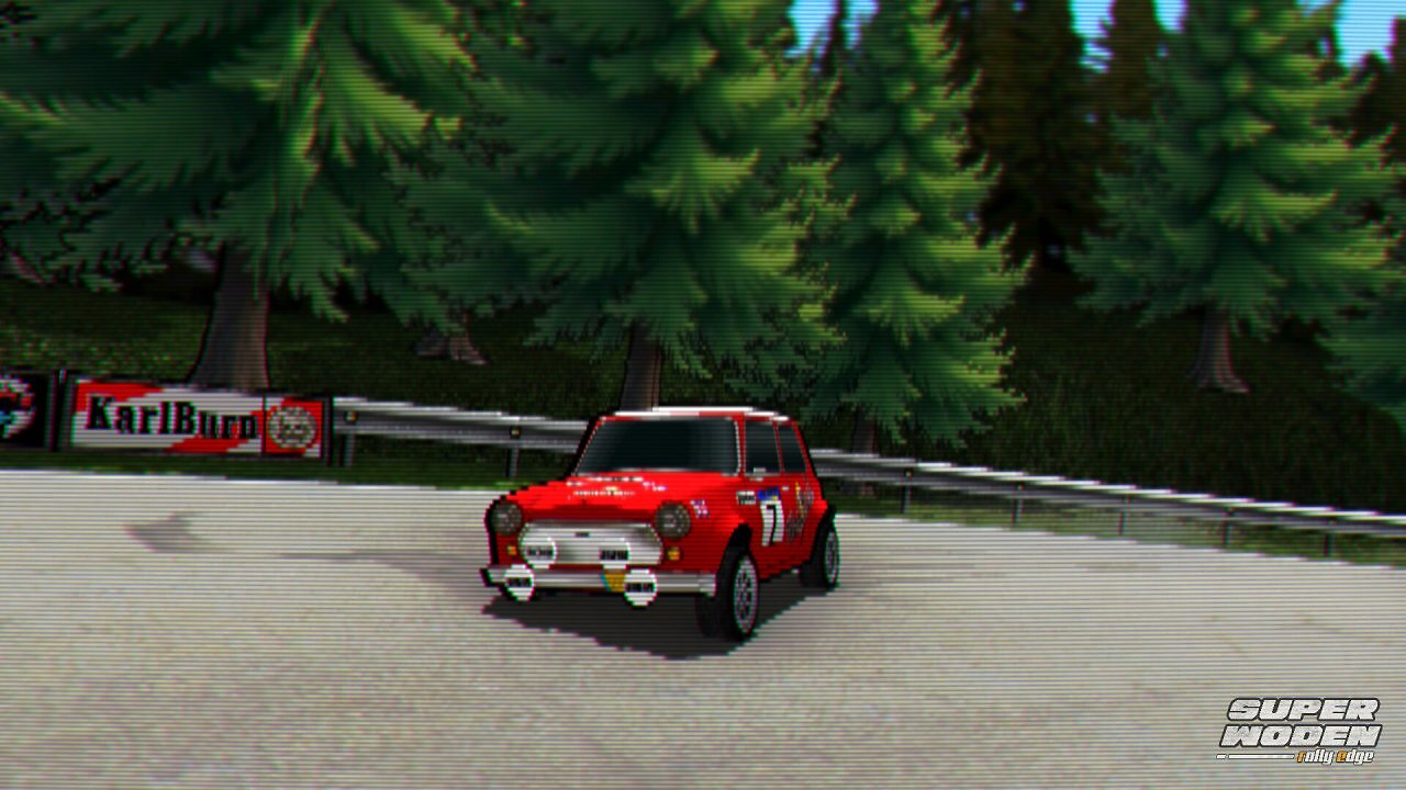 Ein Mini Cooper driftet in Rally Edge um eine Kurve