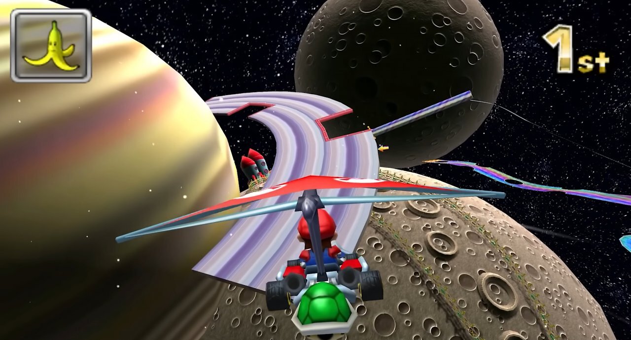 Der Regenbogen Boulevard aus Mario Kart 7.