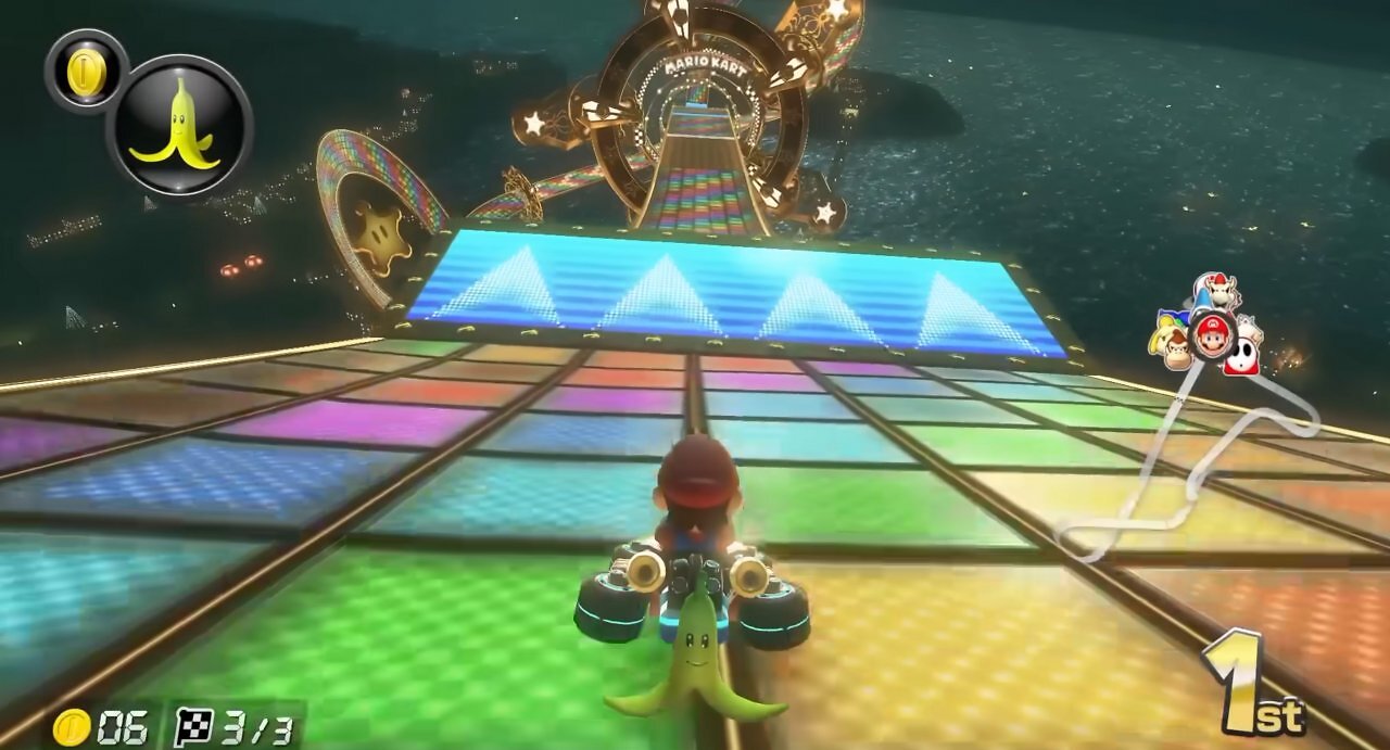 Der Regenbogen Boulevard aus Mario Kart 64.