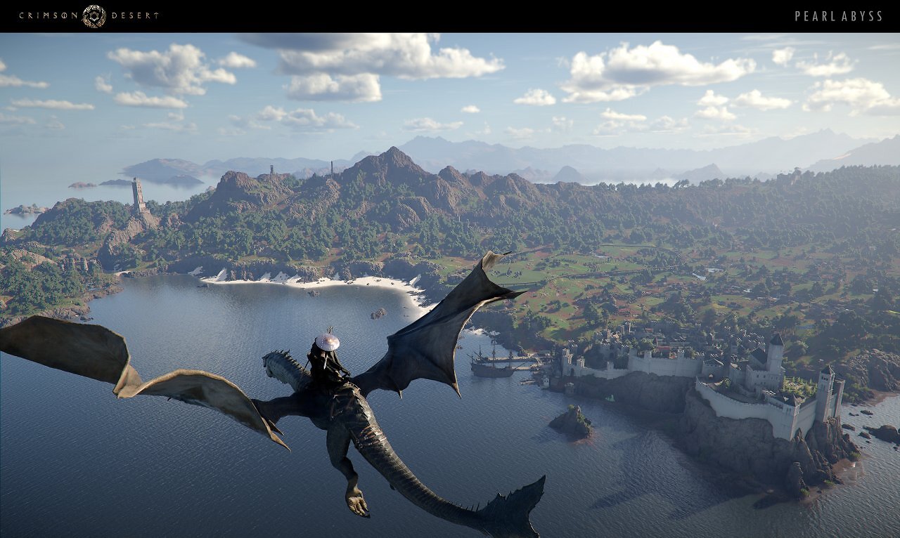 Kliff reitet auf einem Drachen und überfliegt den Kontinent Pywell