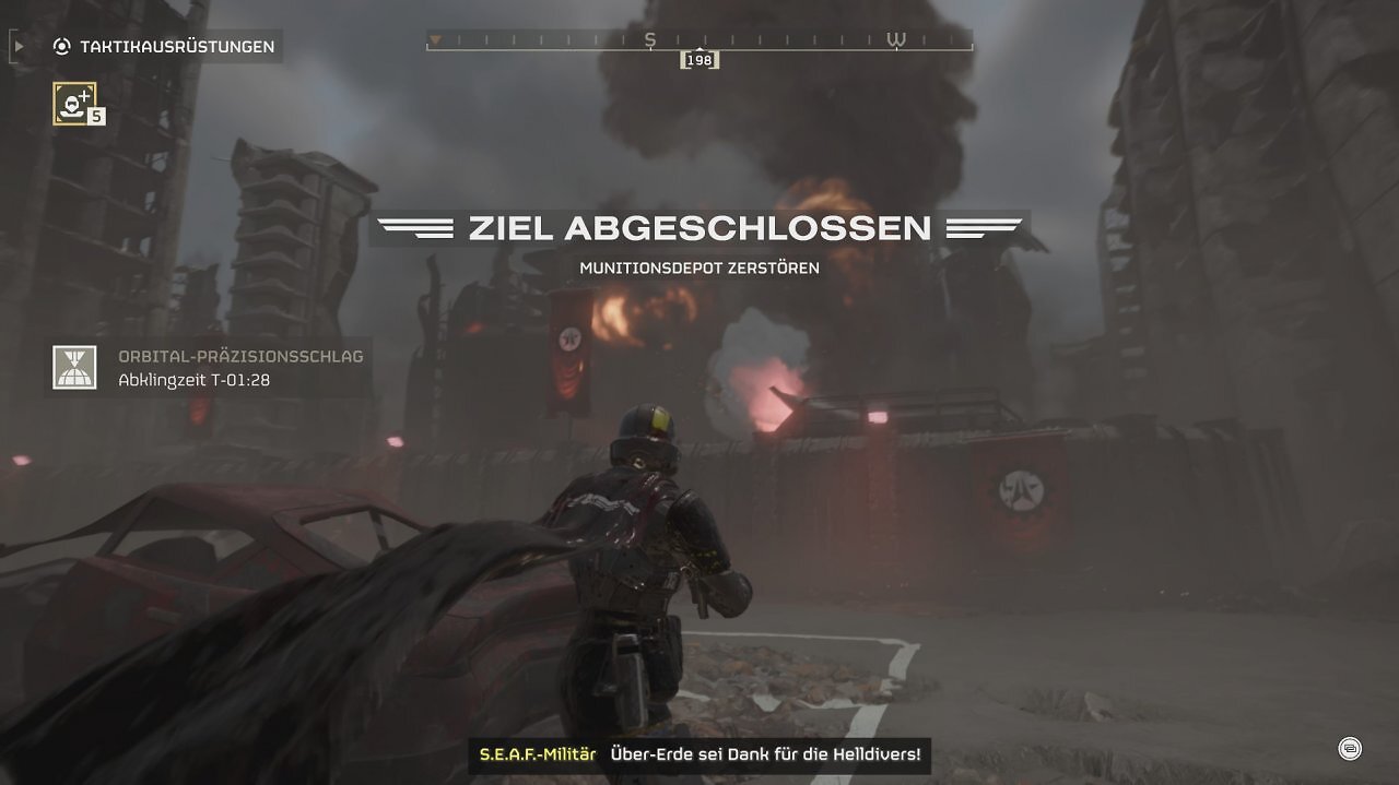 [29/08/2025] In dieser Mission haben wir zwei Missionsziele. Nachdem wir das Munitionsdepot per Orbitalschlag zerstört haben, müssen wir uns auch noch um die gegnerischen Treibstoffreserven kümmern.