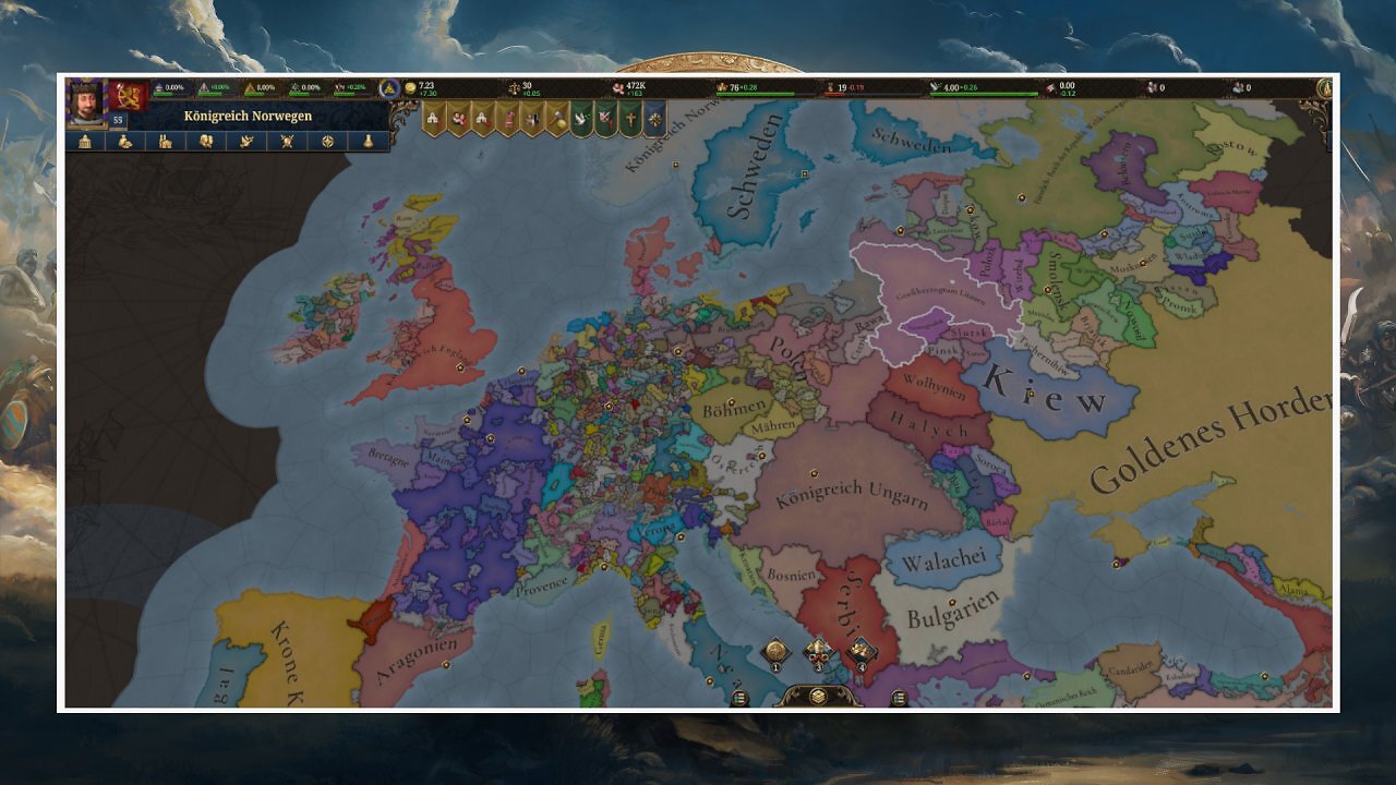 Eine historische Landkarte, auf der alle Länder farblich unterlegt sind.