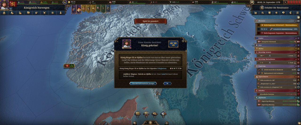 Die Spieloberfläche von Europa Universalis 5: Eine farbige Landkarte mit unzähligen Menüs.