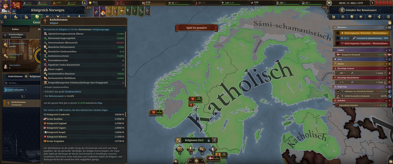 Die Spieloberfläche von Europa Universalis 5: Eine farbige Landkarte mit unzähligen Menüs.