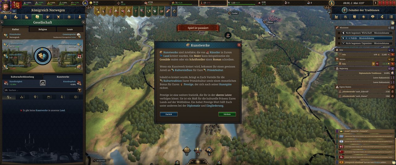 Die Spieloberfläche von Europa Universalis 5: Eine farbige Landkarte mit unzähligen Menüs.