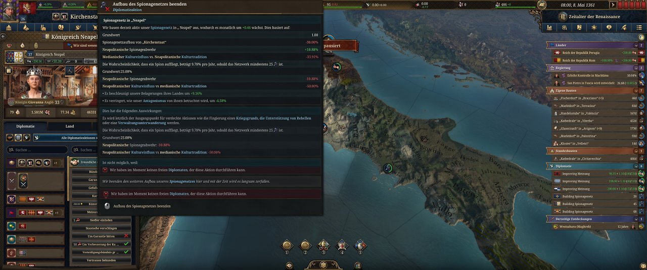 Die Spieloberfläche von Europa Universalis 5: Eine farbige Landkarte mit unzähligen Menüs.