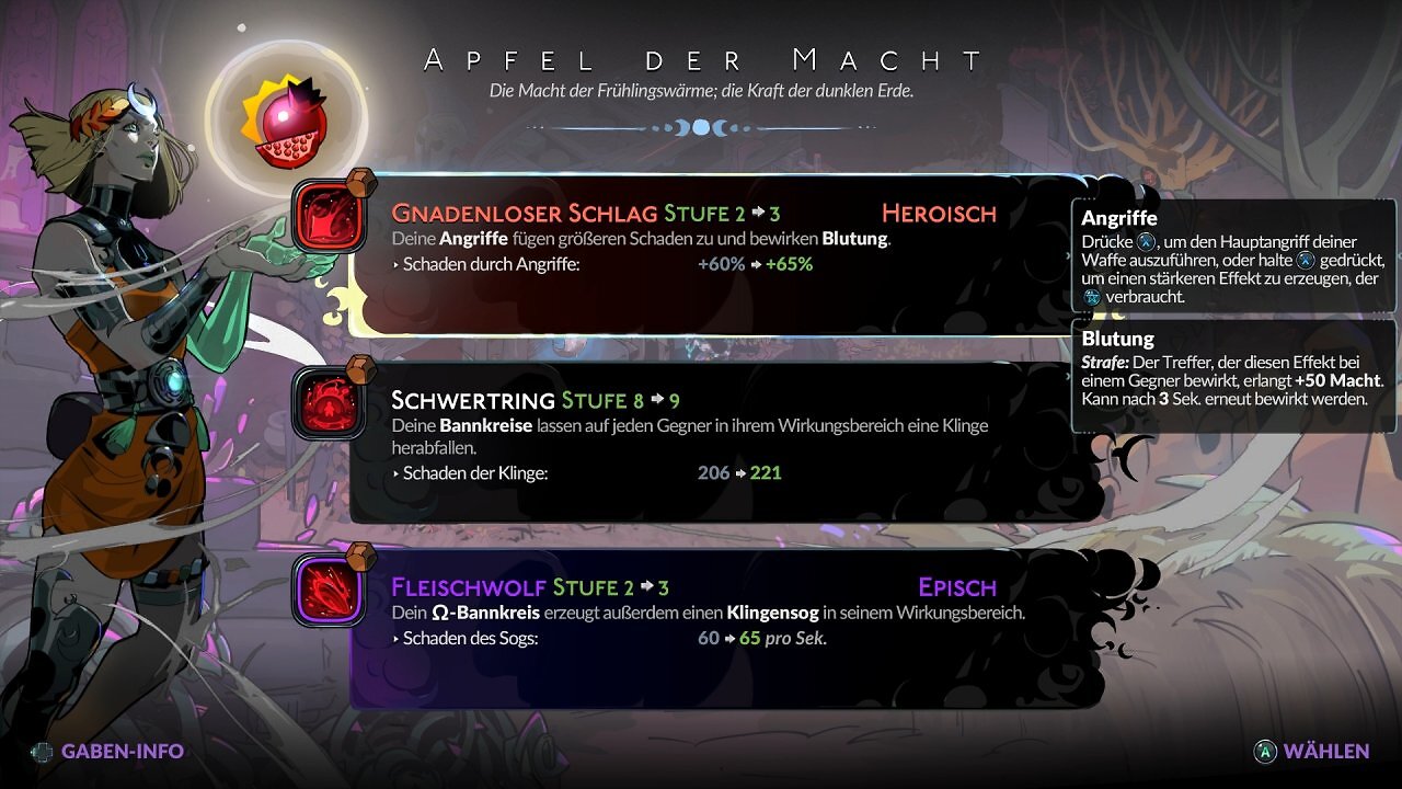 Mit Äpfeln der Macht steigert Melinoe die Stufe ihrer Götterkräfte.