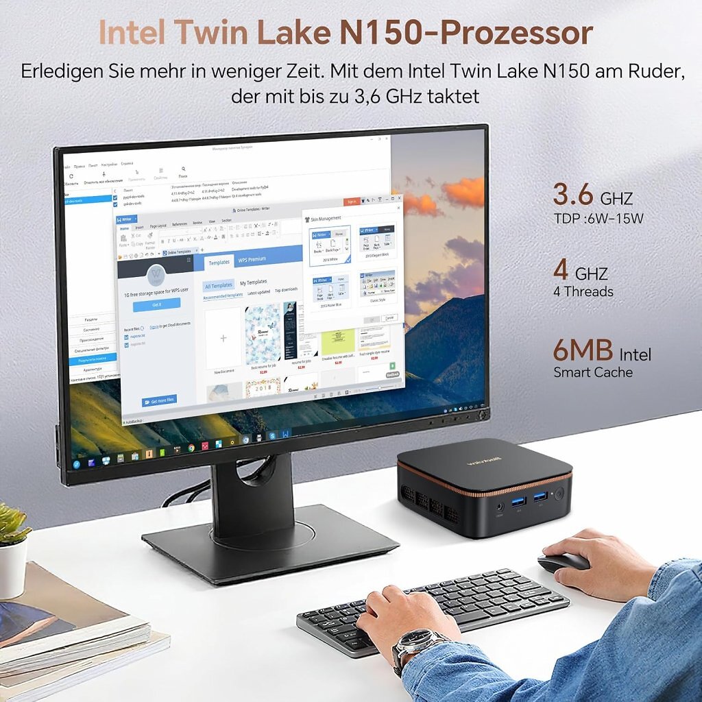 Der Intel Twin Lade N150-Prozessor bietet ausreichend Leistung für den Alltag.